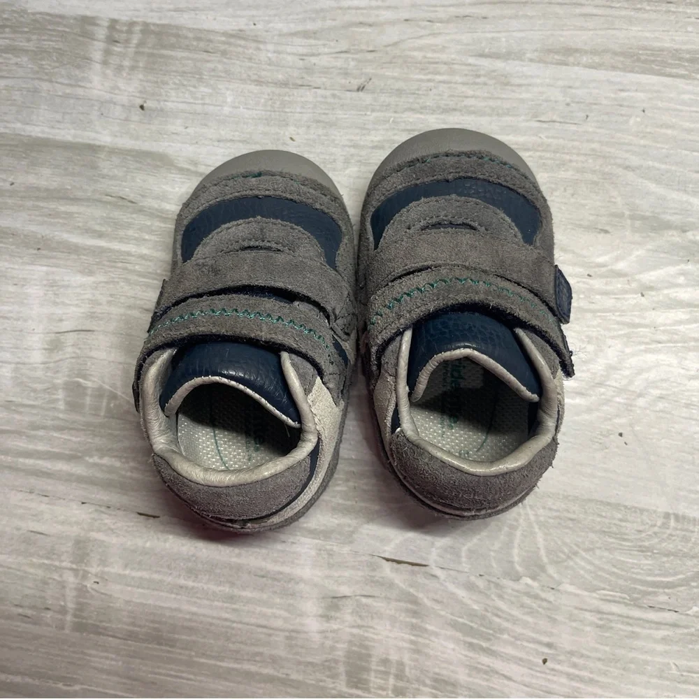 Stride Rite Graham Gray Blue Leather Baby Walker Shoes Size 3